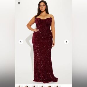 Fashion Nova Burgundy Strapless Sequin Dress